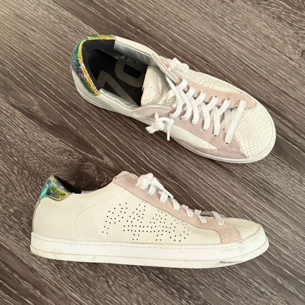 P448 John Pink Python-Printed Leather Low-Top Italian Sneaker in Nautilus